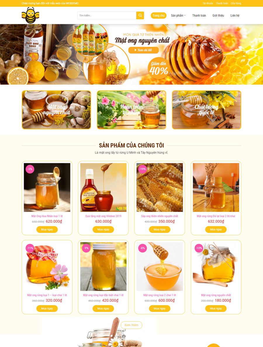 Mẫu Giao diện website Bán hàng - Mật ong