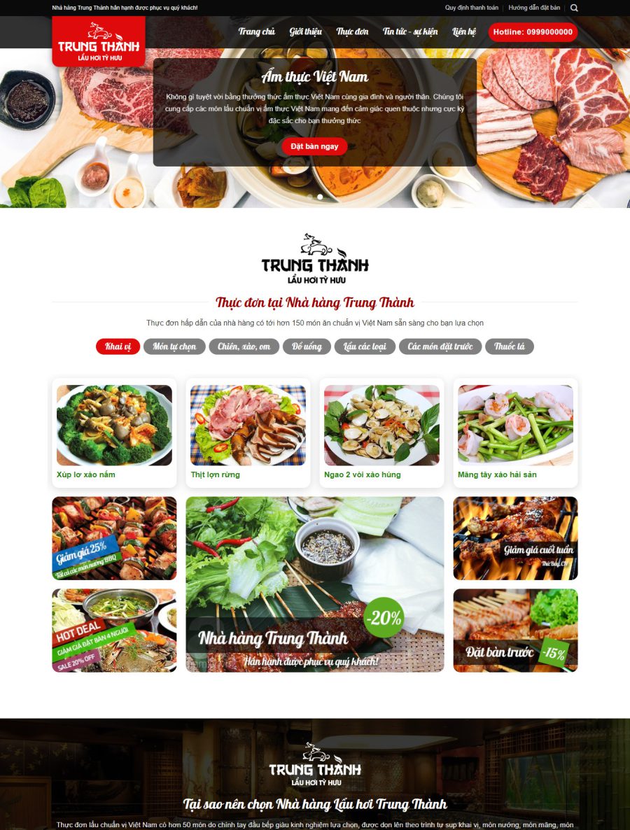 Mẫu Giao diện website Nhà hàng