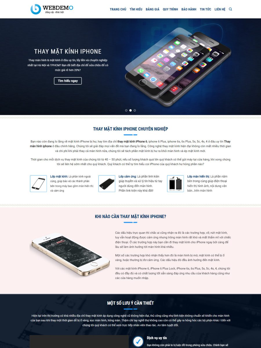 Mẫu Giao diện website Thay mặt kính Iphone