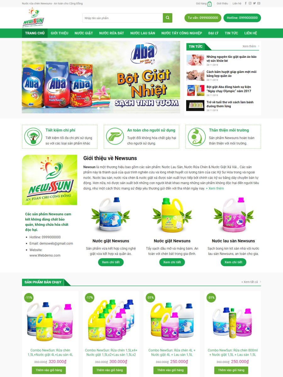 Mẫu Giao diện website Bán hàng - Nước giặt - Giao diện Flatsome