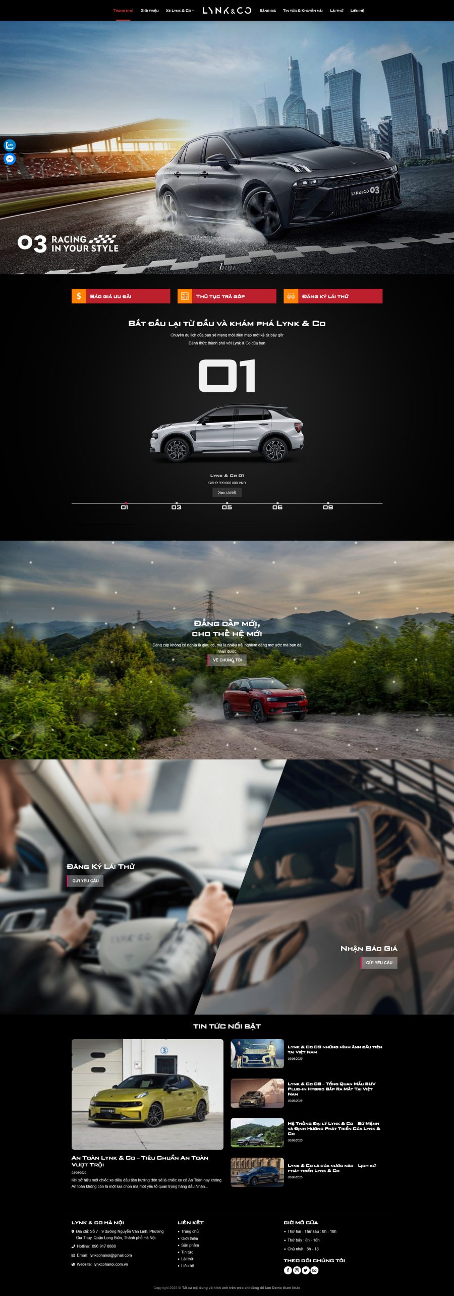 Mẫu giao diện website Theme WordPress Showroom Ô Tô Lynk&Co