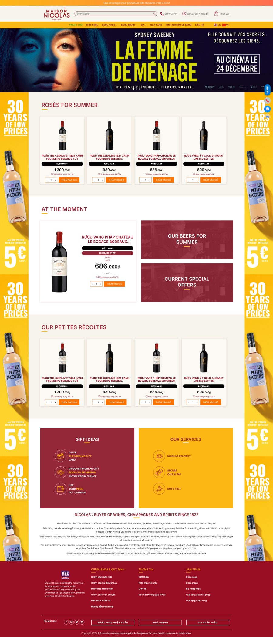 Mẫu giao diện website Theme WordPress Rượu Vang 3 – Giao diện bán rượu vang sang trọng, chuẩn shop