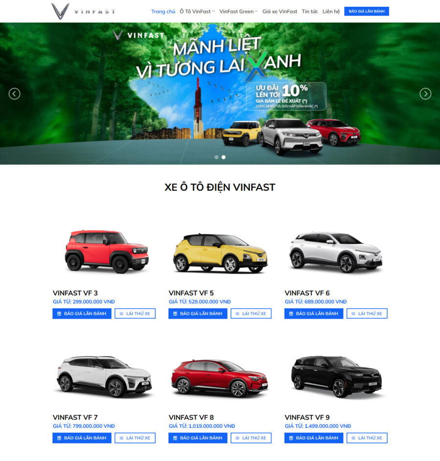 Mẫu giao diện website Theme wordpress bán xe vinfast WSR115