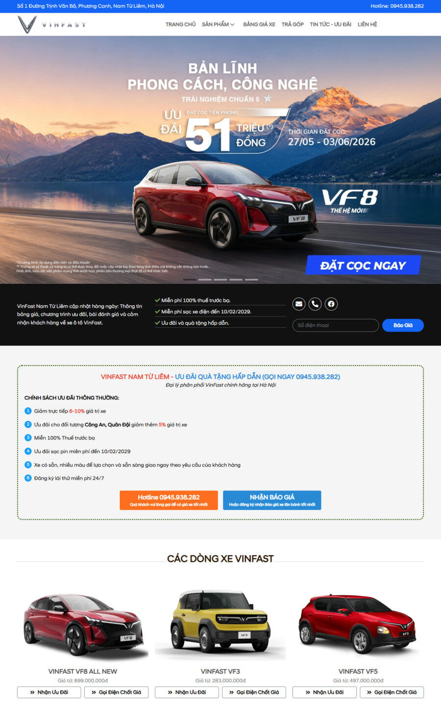 Mẫu giao diện website Theme wordpress bán xe vinfast WSR116