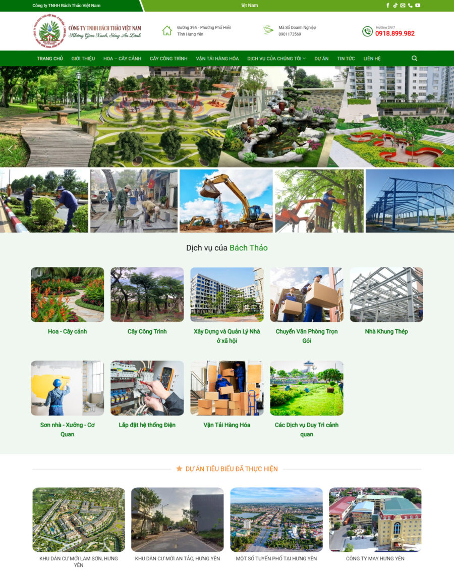 Mẫu giao diện website Theme WordPress cây xanh hoa công trình WSR114
