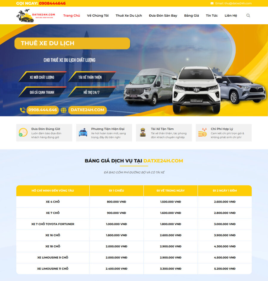 Mẫu giao diện website Theme WordPress Cho thuê xe dịch vụ xe du lịch WSR112