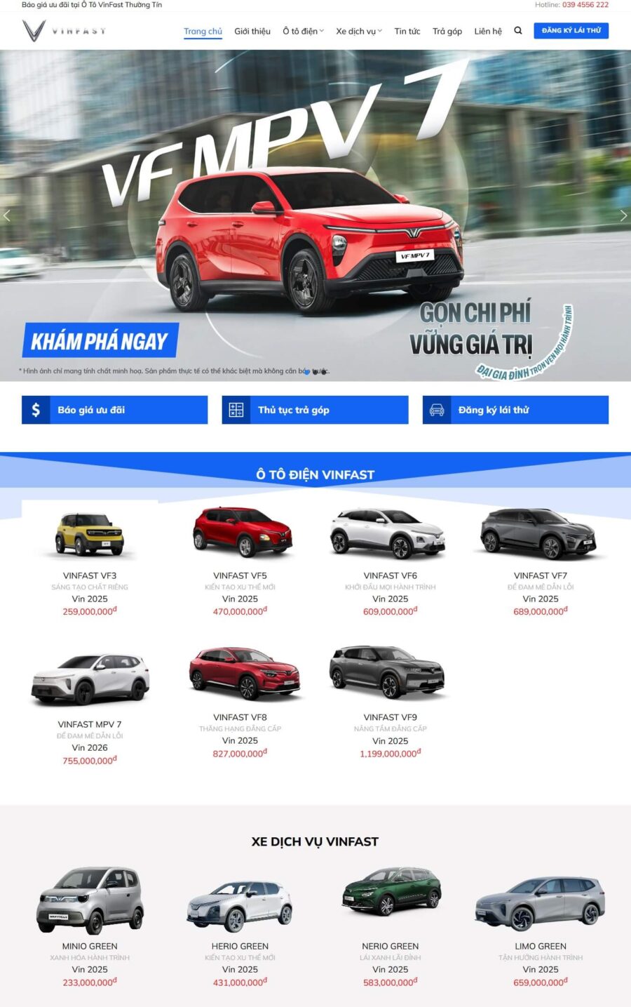 Mẫu giao diện website Theme wordpress bán xe vinfast WSR111