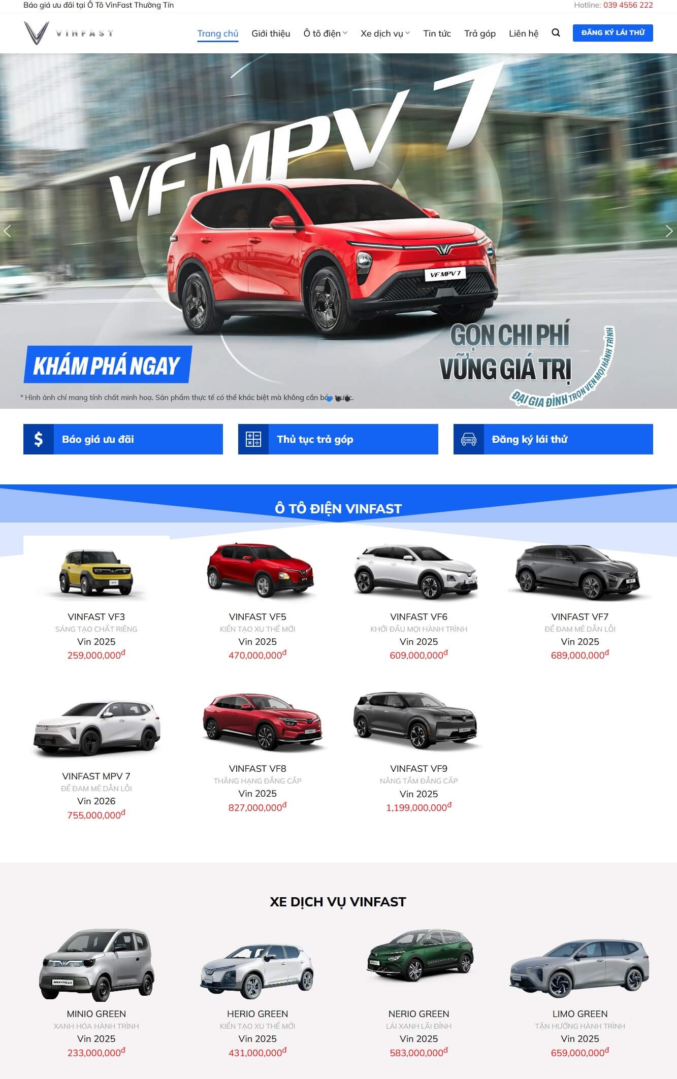 Mẫu giao diện website Theme wordpress bán xe vinfast WSR111
