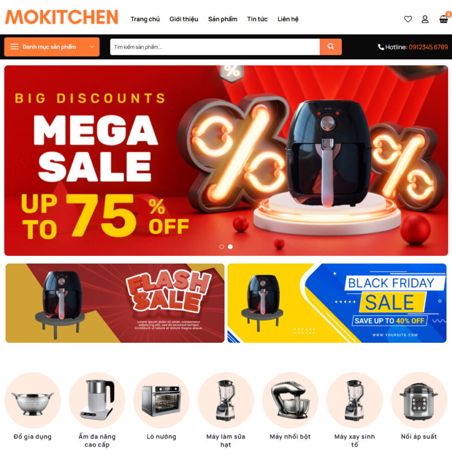 Mẫu giao diện website Theme wordpress bán nồi chiên không dầu