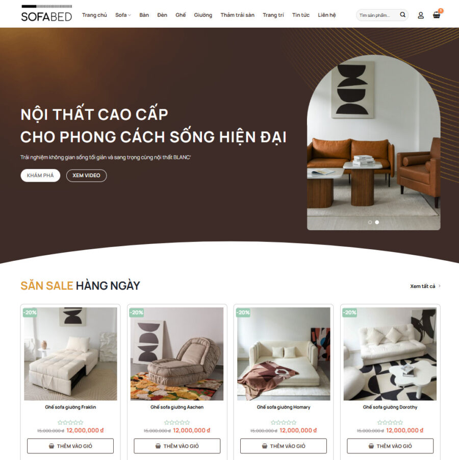 Mẫu giao diện website Theme wordpress bán sofa bed