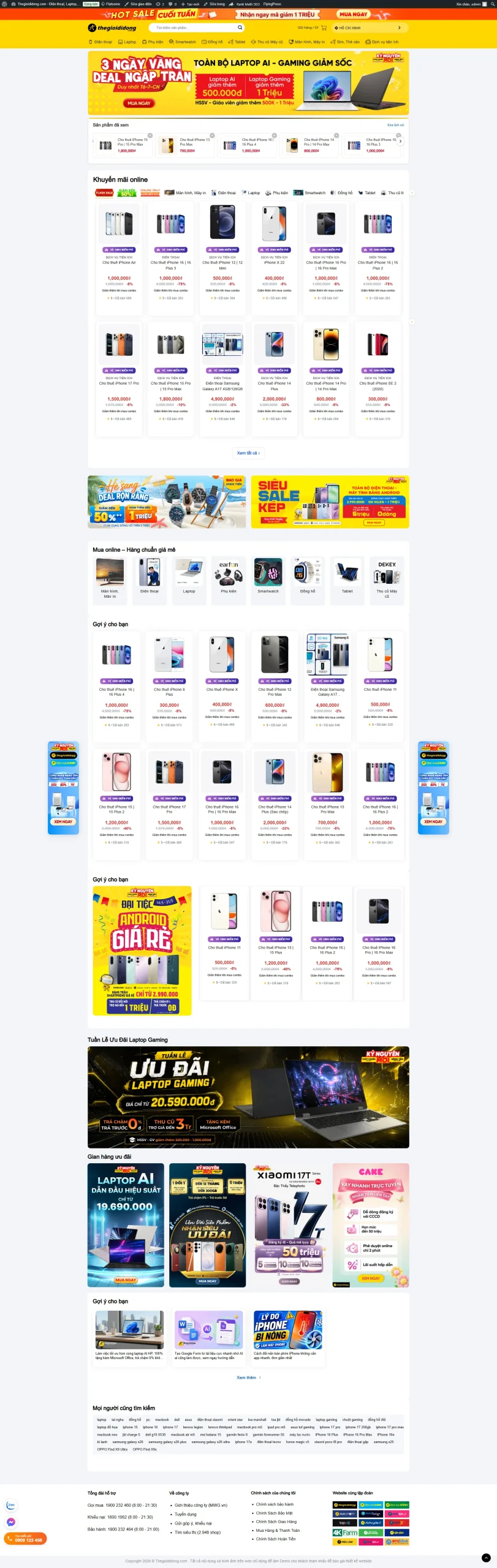Mẫu giao diện website 
	Theme wordpress bán hàng điện thoại giống tgdd chuẩn đẹp