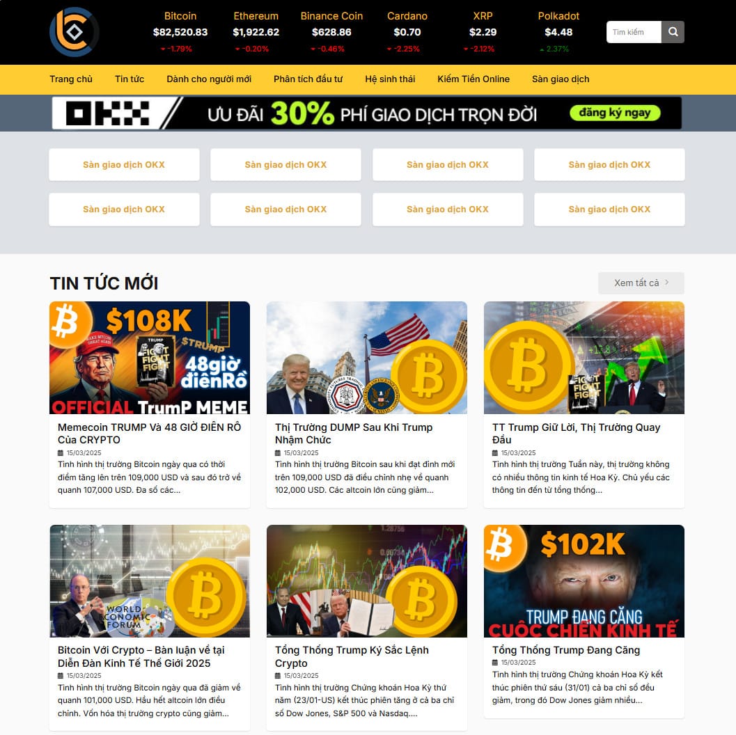 Mẫu giao diện website
Theme wordpress tin tức blockchain, crypto, coin 03