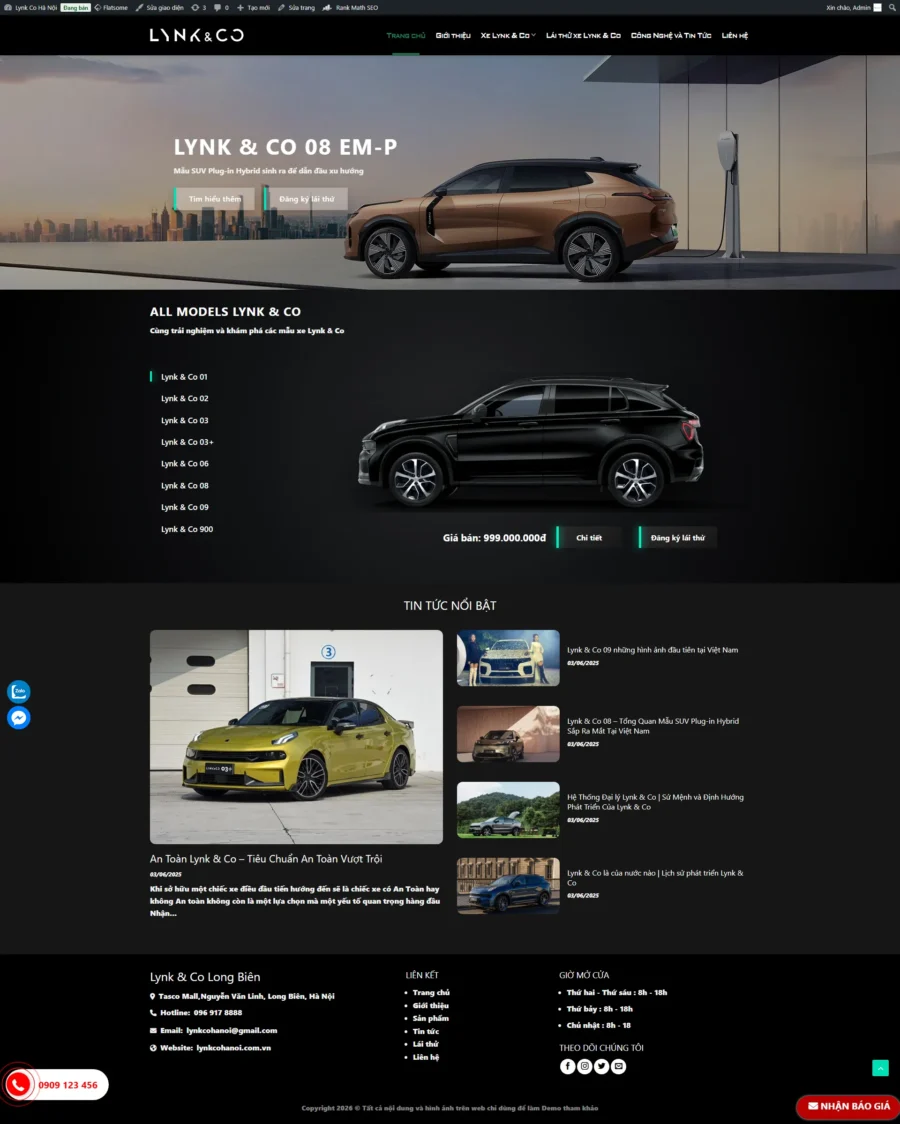 Mẫu giao diện website 
	Theme wordpress showroom ô tô lynk & co Long Biên