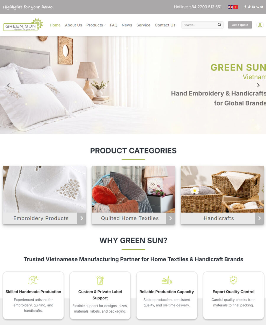 Mẫu giao diện website Theme wordpress vải thêu dệt may và thủ công mỹ nghệ xuất khẩu WSR119