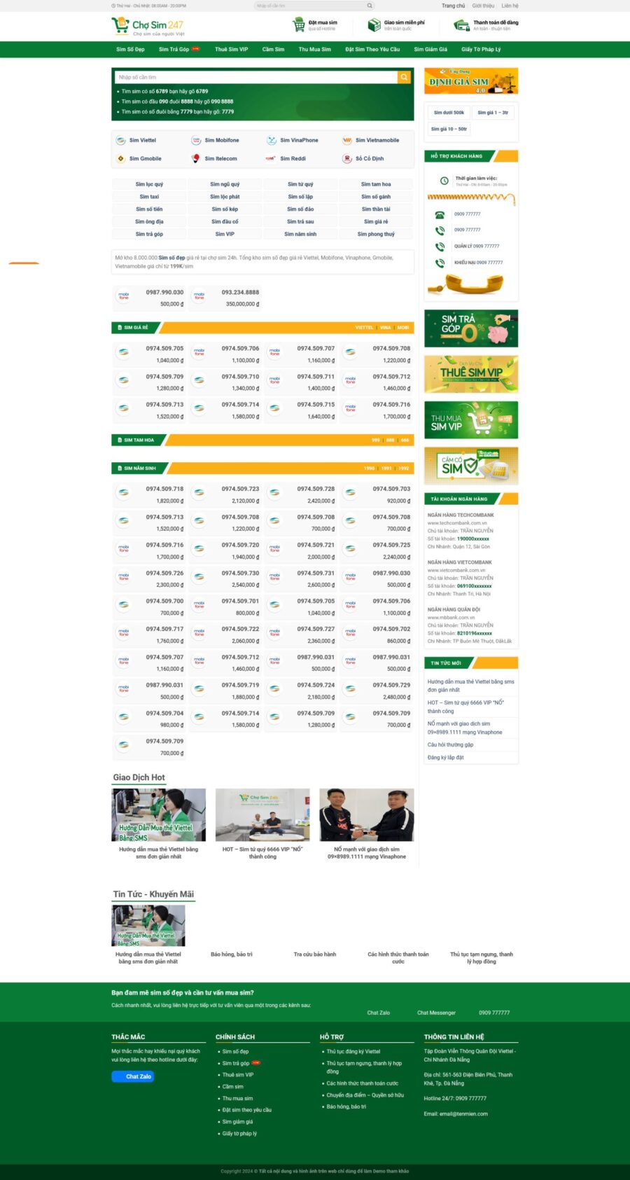 Mẫu giao diện website 
	Theme WordPress Chợ Sim Số Đẹp, Đại Lý Sim Thẻ